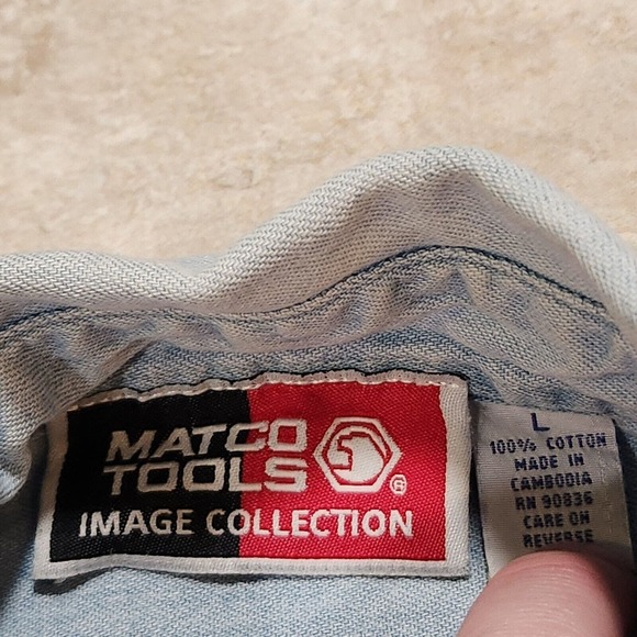 VTG Matco Tools Mens L Large Embroidered Blue Denim Button Up Down Work T Shirt - Picture 5 of 10